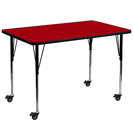 Flash Furniture Mobile 72"W Rectangular Thermal Laminate Activity Table With Standard Height-Adjustable Legs, Red
