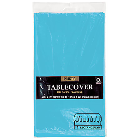 Amscan Plastic Table Covers, 54" x 108", Caribbean Blue, Pack Of 9 Table Covers