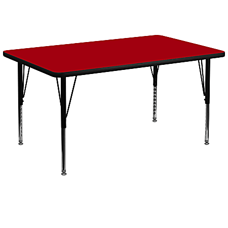 Flash Furniture 72"W Rectangular Thermal Laminate Activity Table With Short Height-Adjustable Legs, Red
