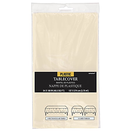 Amscan Plastic Table Covers, 54" x 108", Vanilla Crème, Pack Of 9 Table Covers