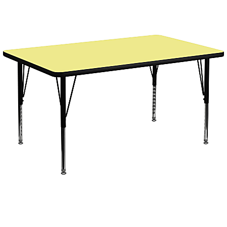 Flash Furniture 72"W Rectangular Thermal Laminate Activity Table With Short Height-Adjustable Legs, Yellow