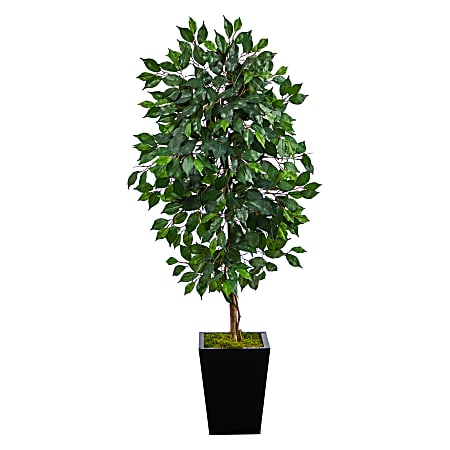 Nearly Natural Ficus 60”H Artificial Plant With Metal Planter, 60”H x 21”W x 19”D, Green/Black