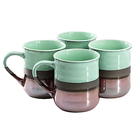 Gibson Home Copper Tonal 4-Piece Stoneware Cup Set, 18 Oz, Celadon