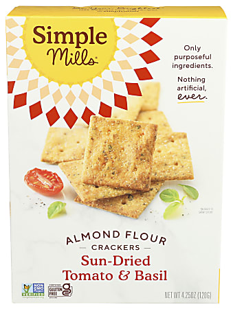 Simple Mills Almond Flour Crackers, Sun Dried Tomato and Basil, 4.25 Oz, Total Qty 6