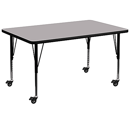 Flash Furniture Mobile Rectangular Thermal Laminate Activity Table With Height-Adjustable Short Legs, 25-3/8"H x 36"W x 72"D, Gray