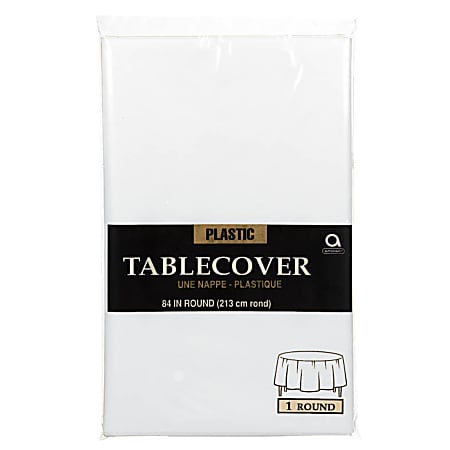 Amscan Plastic Round Table Covers, 84", Frosty White, Pack Of 9 Covers