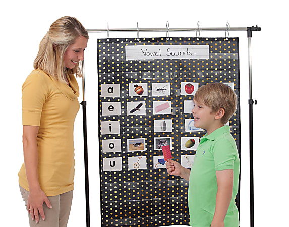 Carson-Dellosa Pocket Chart, Essential, 35" x 7 3/4", Gold Polka Dot, Preschool - Grade 8