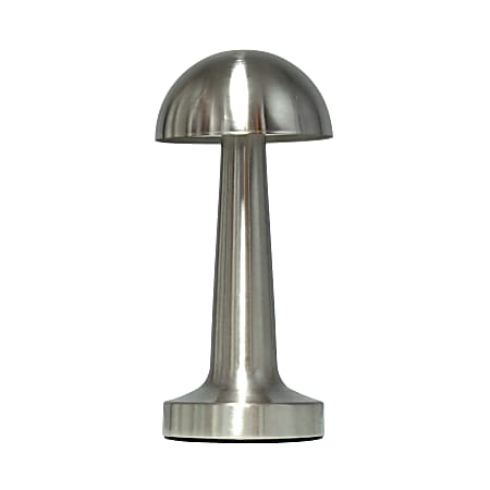 Simple Designs Mushroom Magic Mini Metal Dimming Rechargeable Cordless 4-Way Touch Sensor Dome Desk Lamp, 8-15/16"H, Silver