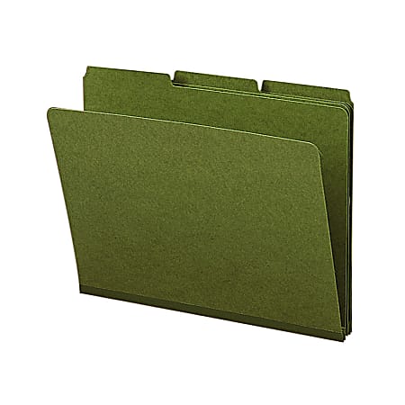 Smead® 1/3-Cut Color Pressboard Tab Folders, Letter Size, 50% Recycled, Green, Box Of 25