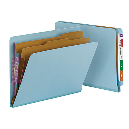 Smead® End-Tab Classification Folders, 8 1/2" x 11", 2 Divider, 2 Partition, Blue, Pack Of 10