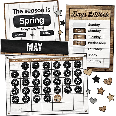 Schoolgirl Style Calendar Bulletin Board Set, Industrial Chic, Preschool - Grade 5