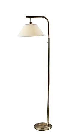 Adesso Simplee Hayes Floor Lamp, 58”H, White Textured Fabric Shade/Antique Brass Base