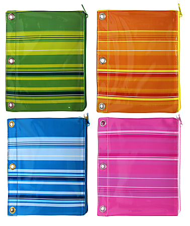 Inkology Monochromatic Stripes Binder Pencil Pouches, 7-1/2" x 9-1/2", Assorted Colors, Pack Of 12 Pouches