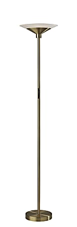 Adesso Solar LED Torchiere Lamp, 71"H, Frosted Glass/Antique Brass