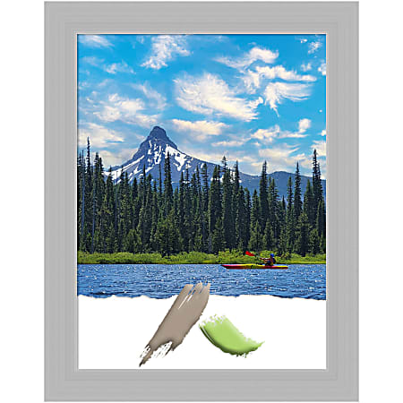 Amanti Art Wood Picture Frame, 22" x 28", Matted For 18" x 24", Brushed Sterling Silver