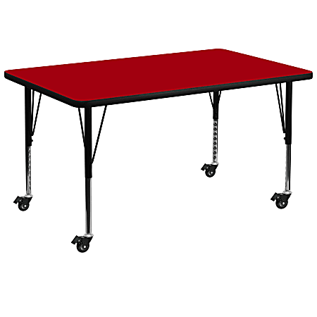 Flash Furniture Mobile Rectangular Thermal Laminate Activity Table With Height-Adjustable Short Legs, 25-3/8"H x 36"W x 72"D, Red
