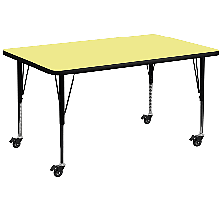Flash Furniture Mobile Rectangular Thermal Laminate Activity Table With Height-Adjustable Short Legs, 25-3/8"H x 36"W x 72"D, Yellow