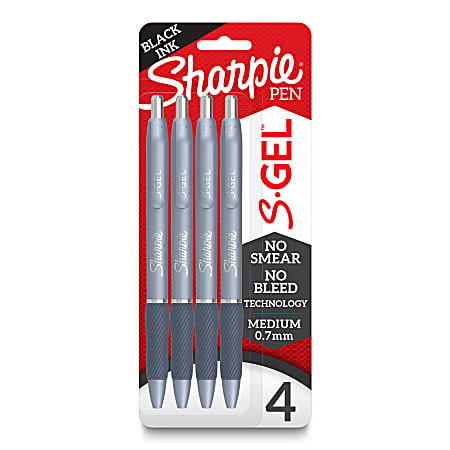 Sharpie® S-Gel Fashion Barrel Gel Pens, Medium Point, 0.7 mm, Blue Barrel, Black Ink, Pack Of 4 Pens