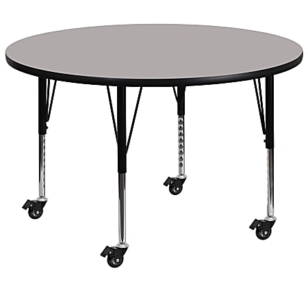 Flash Furniture Mobile Round HP Laminate Activity Table With Height-Adjustable Short Legs, 42", Gray