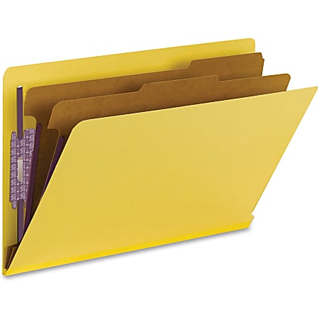 Smead® End-Tab Classification Folders, With SafeSHIELD® Fasteners, 8 1/2" x 14", 2 Divider, 50% Recycled, Yellow, Box Of 10