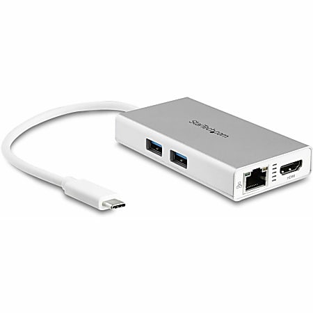 StarTech.com USB C Multiport Adapter - Aluminum - Power Delivery (USB PD) - USB C to Gigabit Ethernet/4K HDMI/USB 3.0 Hub - DKT30CHPDW