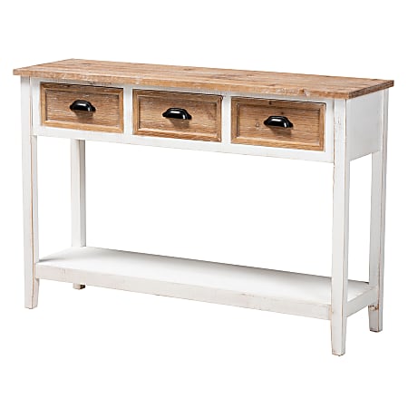 Baxton Studio Traditional Farmhouse And Rustic 2-Tone 3-Drawer Console Table, 31-15/16"H x 47-1/4"W x 13-13/16"D, White/Oak Brown