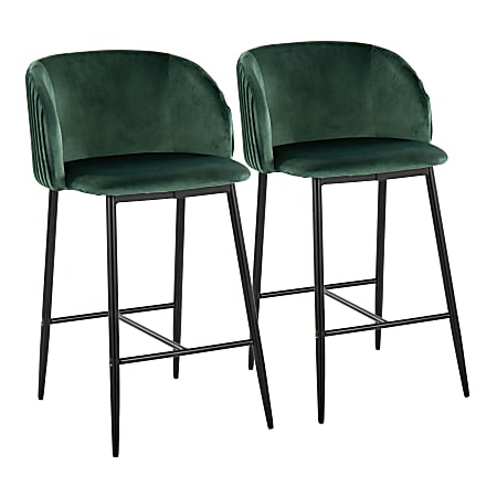 LumiSource Fran Pleated Fixed-Height Counter Stools, Green/Black, Set Of 2 Stools