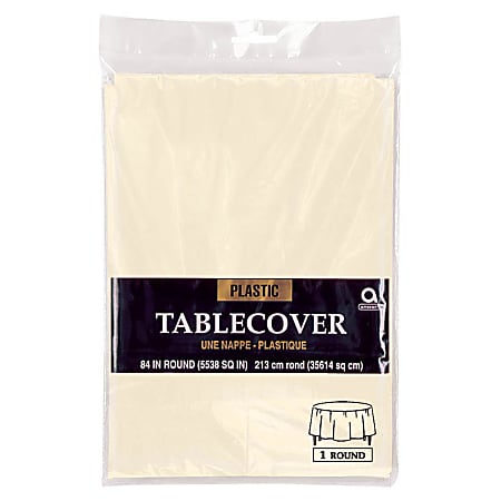 Amscan Plastic Round Table Covers, 84", Vanilla Crème, Pack Of 9 Covers