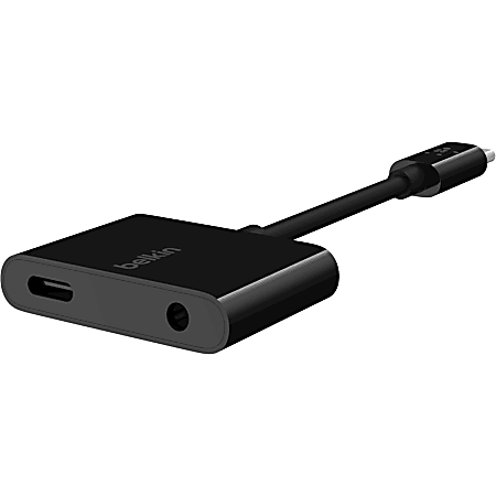 Belkin RockStar 3.5mm Audio + USB-C Charge Adapter - Mini-phone/USB Audio Cable for Audio Device, Smartphone, Charger - First End: 1 x USB 2.0 Type C - Male - Second End: 1 x USB 2.0 Type C - Female, 1 x Mini-phone Audio - Female - Black