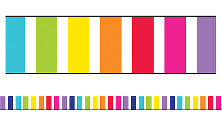 Schoolgirl Style Straight Bulletin Board Borders, Twinkle Twinkle You're A STAR! Vertical Rainbow Stripes, 3" x 36", Preschool - Grade 8, Pack Of 12 Borders