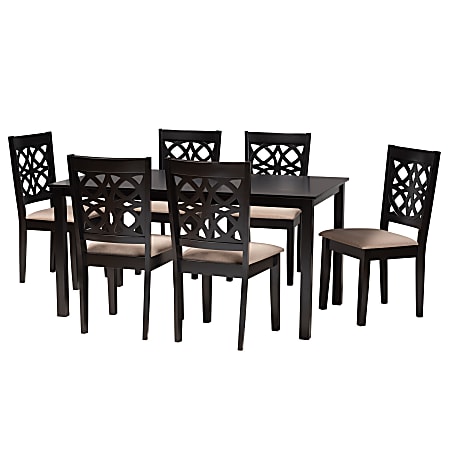 Baxton Studio Abigail Modern 7-Piece Dining Set, 29-3/16”H x 59-1/16”W x 35-7/16”D, Beige/Dark Brown