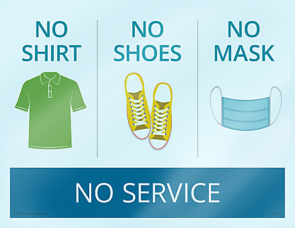 ComplyRight™ No Shirt/No Shoes/No Mask/No Service Window Cling, English, 8 1/2" x 11"