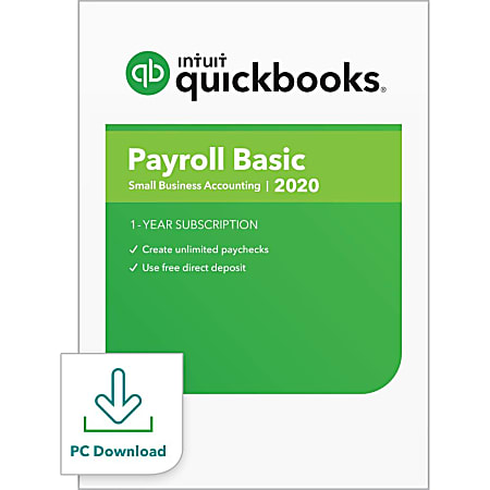 Intuit® QuickBooks® Desktop Payroll 2020, Basic 1 Year Subscription, Download