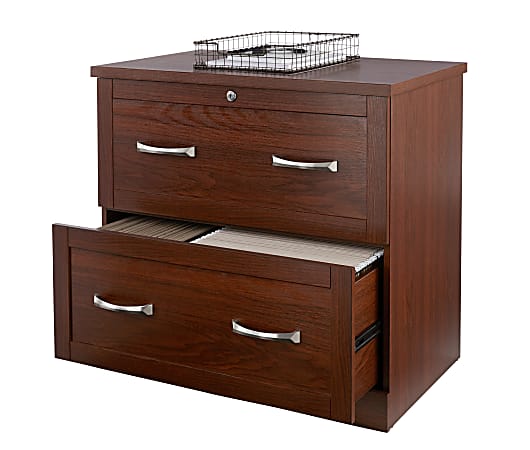 Realspace® Premium 30"W Lateral 2-Drawer File Cabinet, Brick Cherry