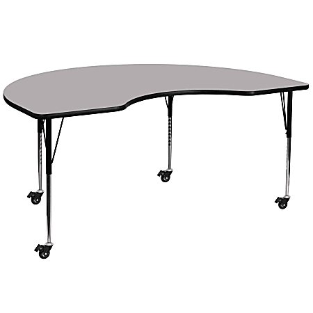 Flash Furniture Mobile 72"W Kidney Laminate Activity Table With Standard Height-Adjustable Legs, Gray