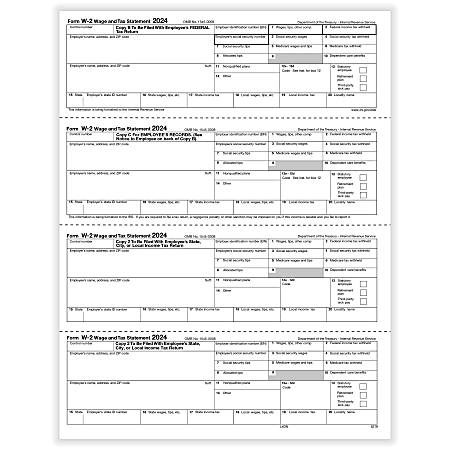 ComplyRight® W-2 Tax Forms, 4-Up (N-Style), Employee’s Copies B, C, 2, 2 Combined, Laser, 8-1/2" x 11", Pack Of 25