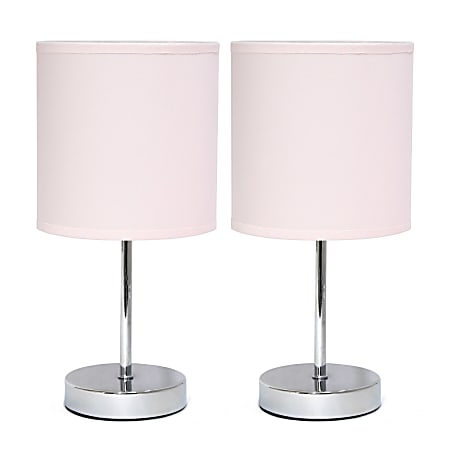 Simple Designs Mini Basic Table Lamp Set, 11"H, Blush Pink Shade/Chrome Base, 2pk