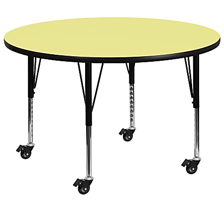 Flash Furniture Mobile Round Thermal Laminate Activity Table With Height-Adjustable Short Legs, 42", Yellow