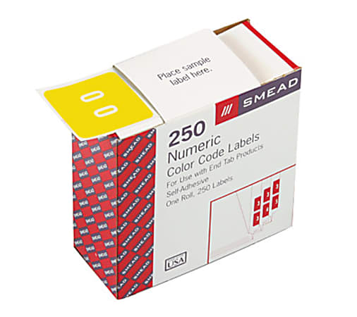 Smead® DCC and DCCRN Color-Coded Numeric Labels, SMD67420, "Number", 1 1/2"W x 1 1/2"L, Yellow, 250 Per Roll