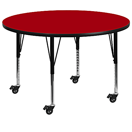 Flash Furniture Mobile Round Thermal Laminate Activity Table With Height-Adjustable Short Legs, 42", Red