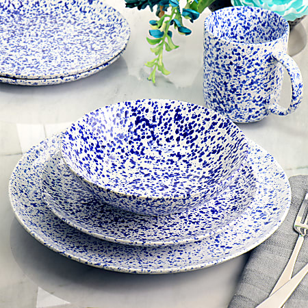 Martha Stewart 16 Piece Stoneware Dinnerware Set Speckled Blue Office Depot
