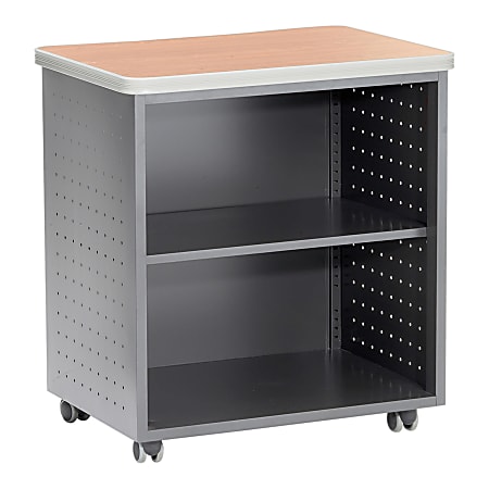 OFM 66-Series Utility Table With Shelf, Gray/Maple