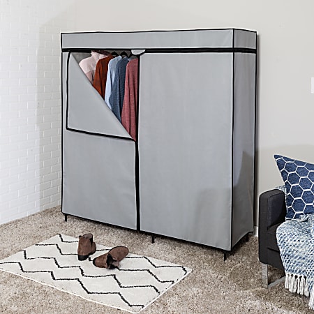 Honey Can Do Double Door Portable Wardrobe Closet With Cover, 63”H x 18”W x 60”D, Gray