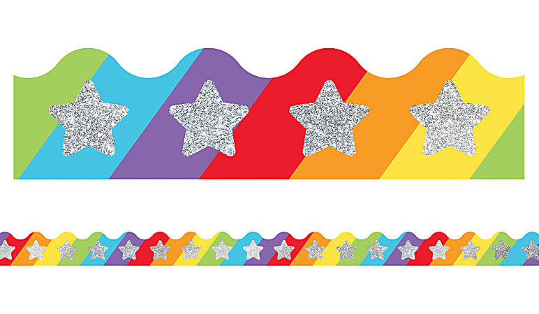 Carson-Dellosa Sparkle And Shine Scalloped Borders, 2 1/4" x 36", Glitter Stars Rainbow, Preschool - Grade 8, Pack Of 13 Borders