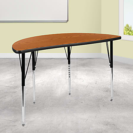 Flash Furniture 47-1/2" Half Circle Wave Flexible Collaborative Thermal Laminate Activity Table, Oak, XUA48HCIRCOAKTA