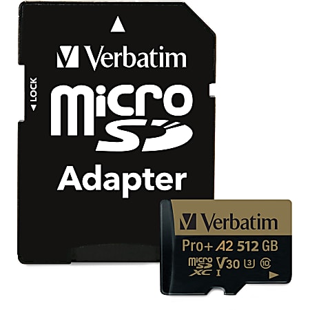 Verbatim Pro+ 512 GB Class 10/UHS-I (U3) microSDXC - 1 Each - 100 MB/s Read - 60 MB/s Write - 666x Memory Speed - Lifetime Warranty