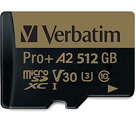 Verbatim Pro+ 512 GB Class 10/UHS-I (U3) microSDXC - 1 Pack - 100 MB/s Read - 60 MB/s Write - 666x Memory Speed - Lifetime Warranty Verbatim Pro+ 512 GB Class 10/UHS-I (U3) microSDXC - 1 Pack - 100 MB/s Read - 60 MB/s Write - 666x Memory Speed - Lifetime Warranty