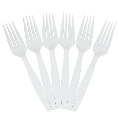 JAM PAPER Big Party Pack of Premium Plastic Forks, White, 100 Disposable Forks/Box 