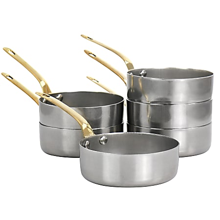 Martha Stewart 6-Piece Mini Vintage Frying Pan Set With Brass Handle, Silver/Gold
