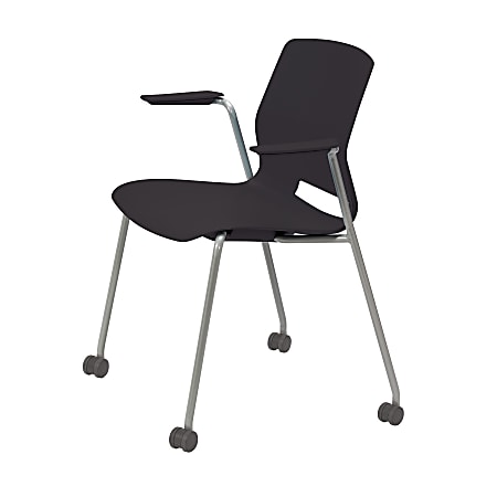 KFI Studios Imme Stack Chair With Arms And Caster Base, Black/Silver